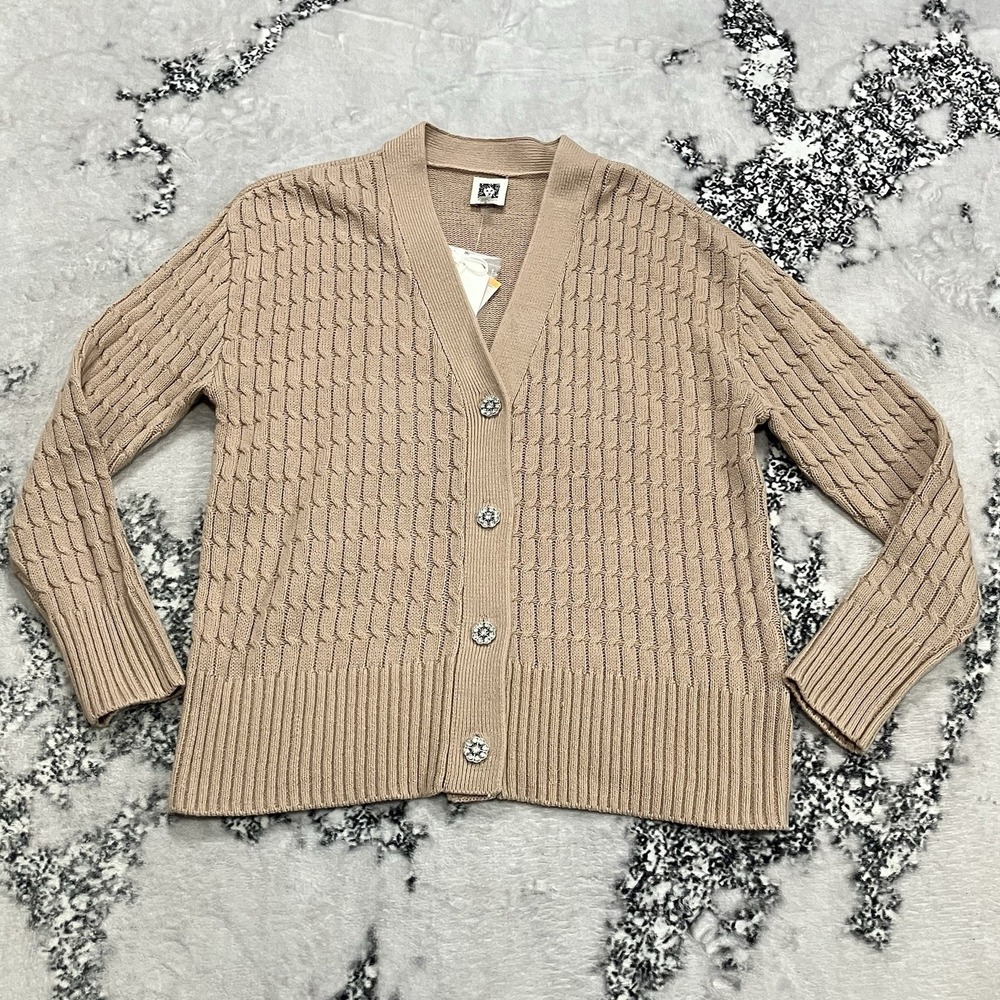 Anne Klein Cardigan‎ Womens Size Small Tan Textured Knit Button Front NWT